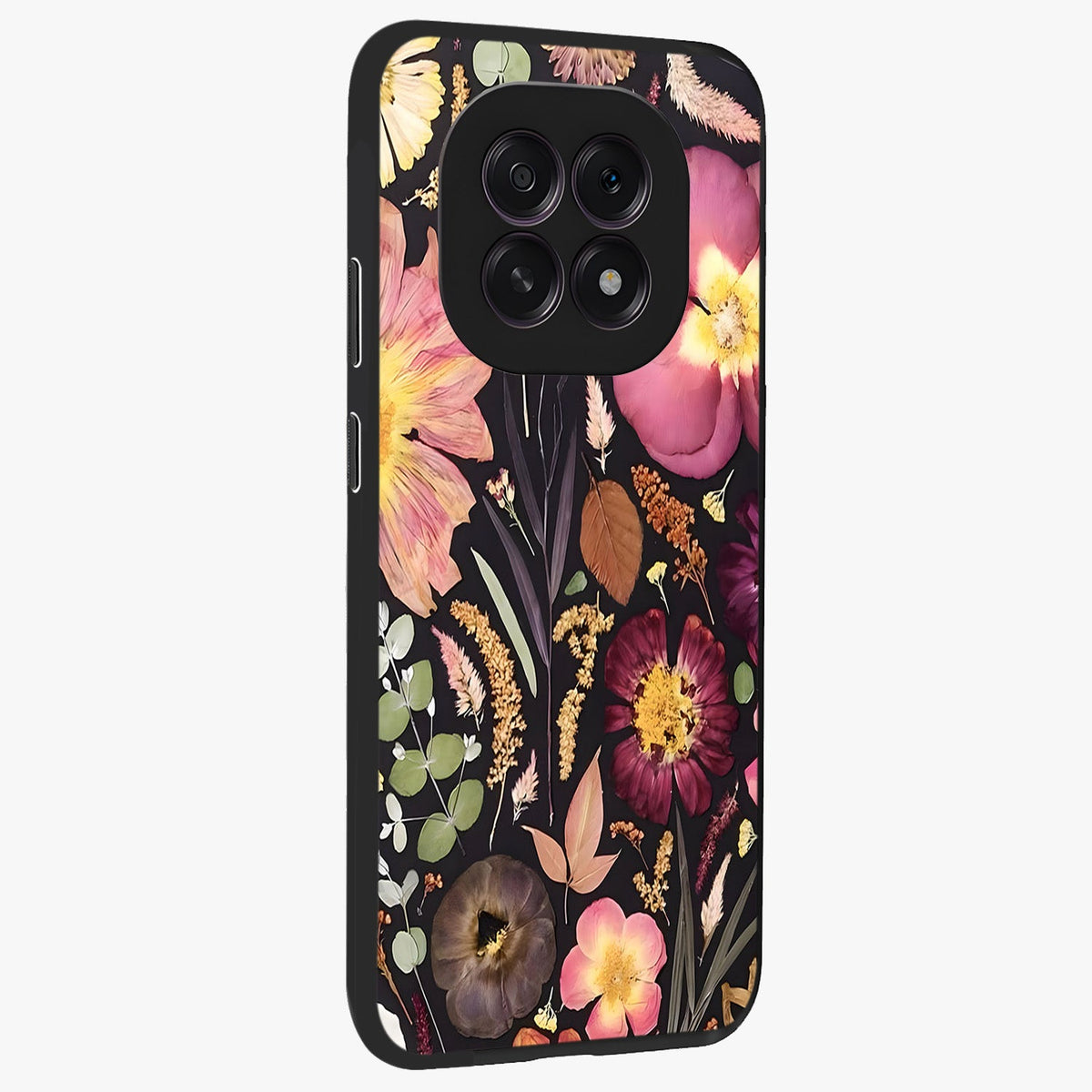 Petal Dream Tapestry Glass Case upright view showcasing detailed floral tapestry artwork with artistic nature theme.