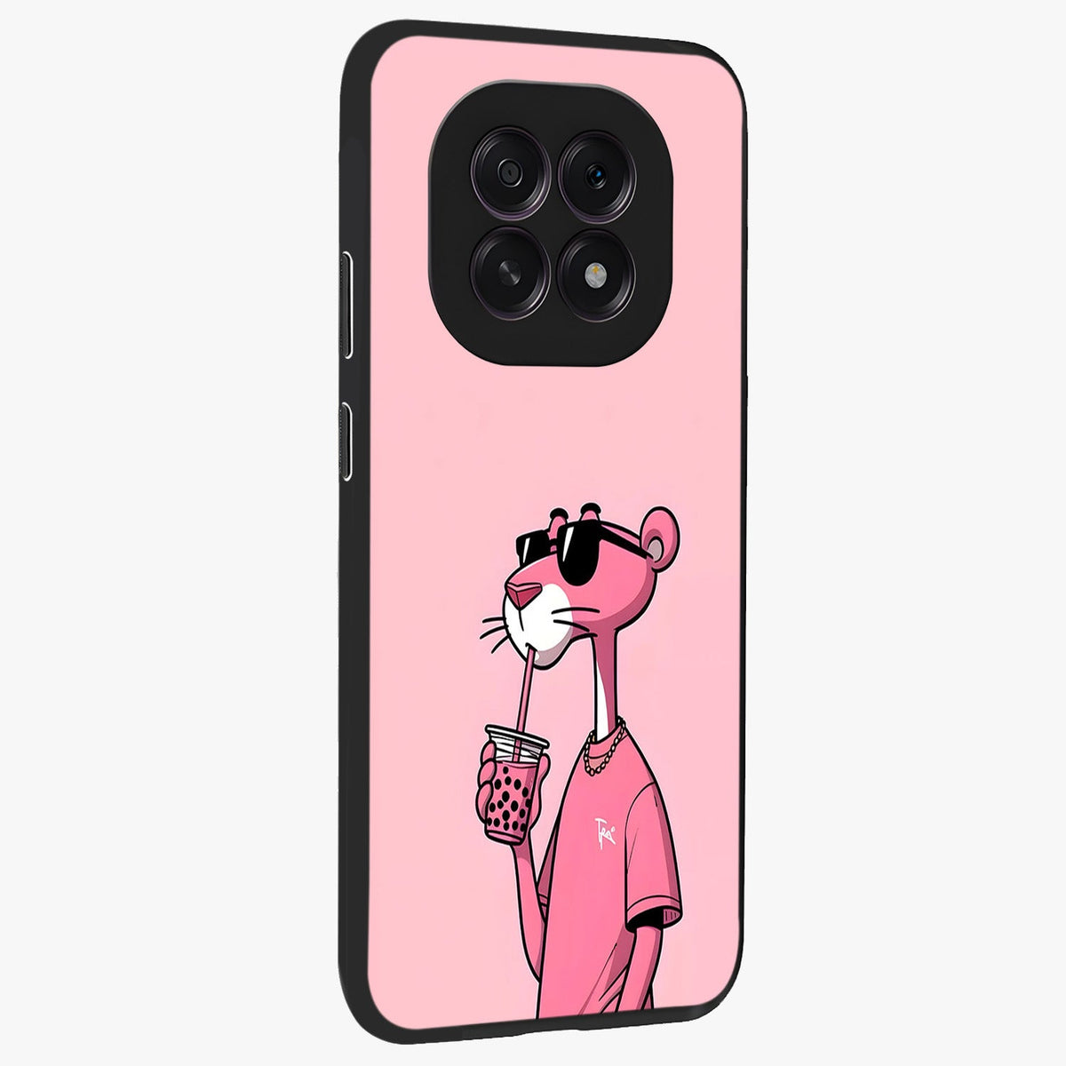 Pink Panther Glass Case upright view showcasing fun animated artwork with stylish retro cartoon theme.