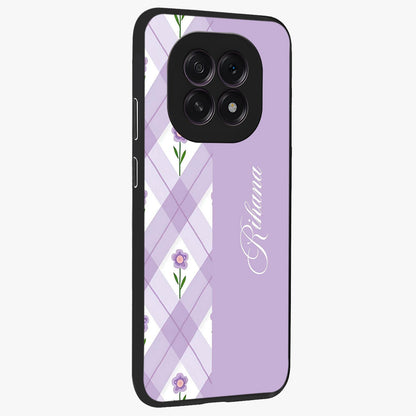 Purple Diamond Floral Glass Case upright view showcasing vibrant floral artwork with stylish geometric theme.
