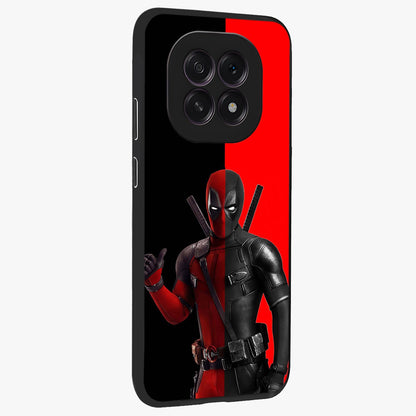 Red & Black Deadpool Theme Glass Case upright view showcasing energetic comic themed artwork with striking red and black design.