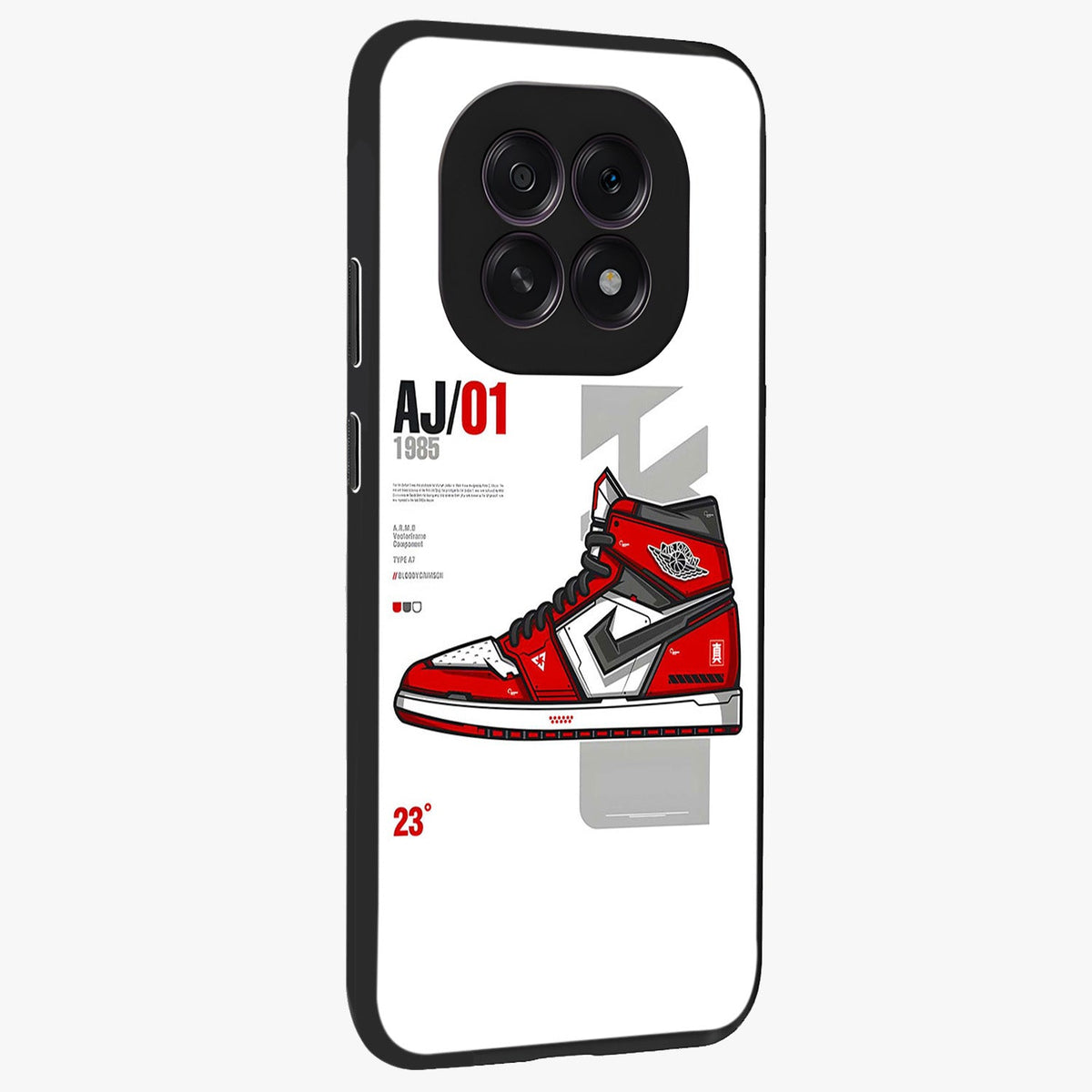 Retro Sneaker Blueprint Glass Case upright view showcasing stylish sneaker illustration with vintage streetwear theme.