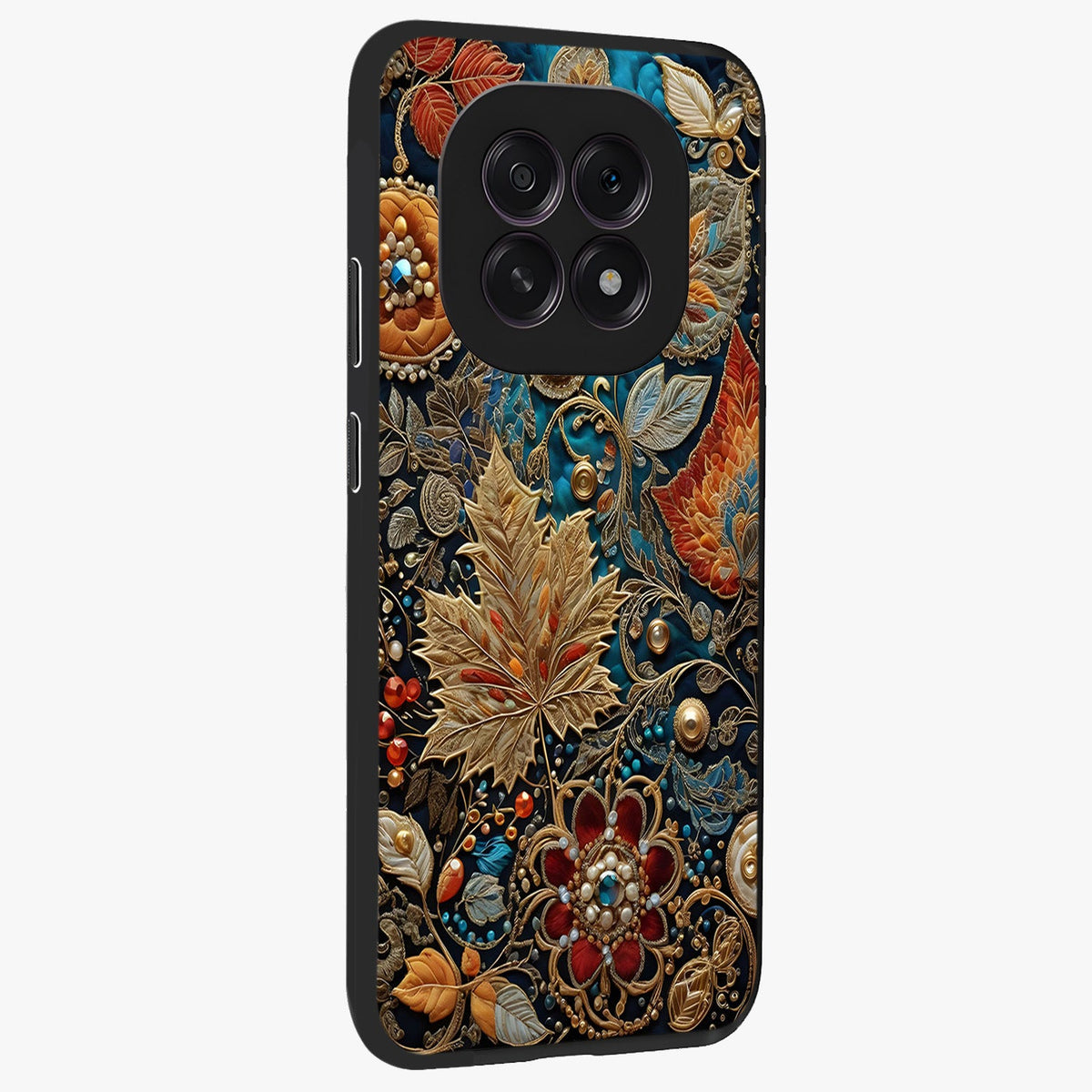 Royal Jewel Garden Glass Case upright view showcasing rich floral artwork with luxurious garden theme.