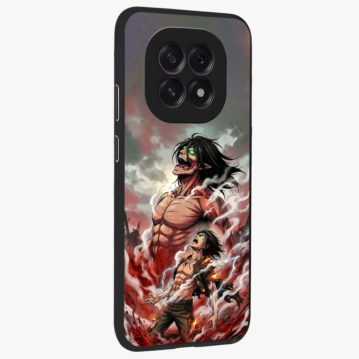 Titan Awakening Fury Glass Case upright view showcasing intense titan artwork with epic fantasy theme.