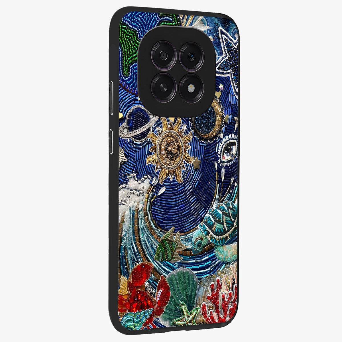 Universe Underwater Spark Glass Case upright view showcasing magical underwater galaxy artwork with vibrant cosmic theme.