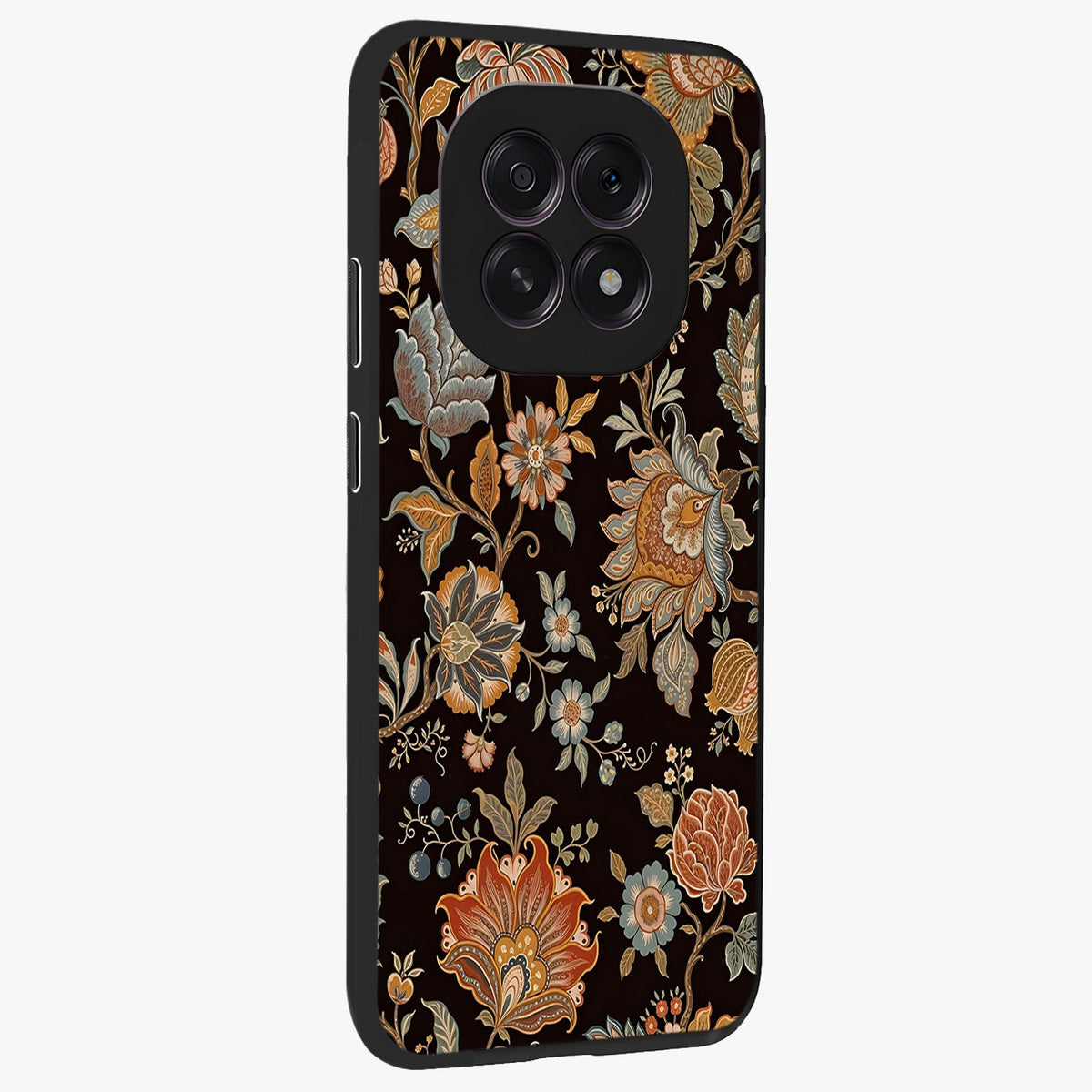 Vintage Floral Dream Glass Case upright view showcasing delicate floral artwork with timeless vintage theme.