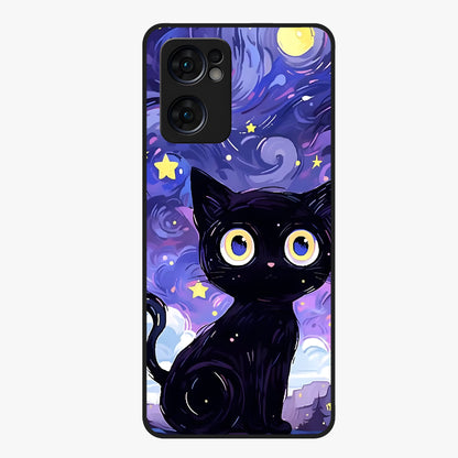 Abstract Cat Art Glass Case showing flat back view with artistic cat illustration and glossy glass finish.