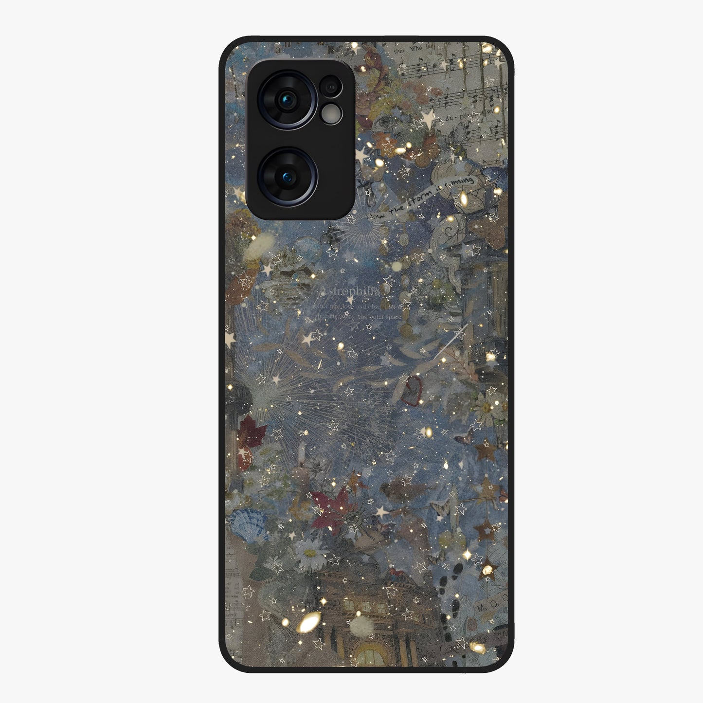 Aesthetic Astrolophia Glass Case showing flat back view with dreamy aesthetic design and glossy glass finish.