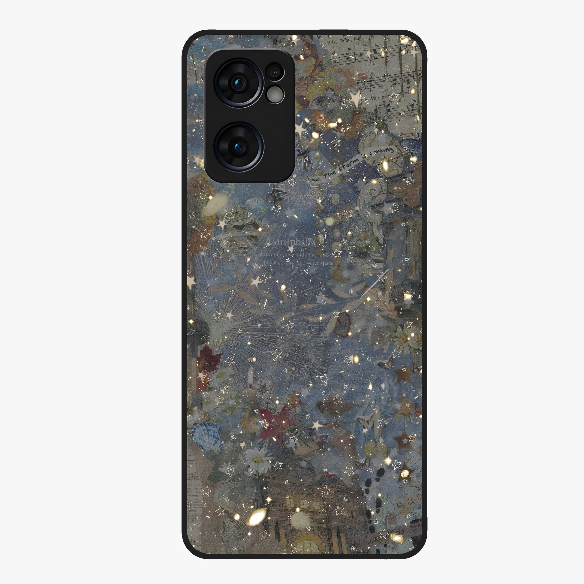 Aesthetic Astrolophia Glass Case showing flat back view with dreamy aesthetic design and glossy glass finish.