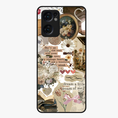 Aesthetic Brown Vintage Collage Glass Case showing flat back view with retro collage artwork and glossy glass finish.