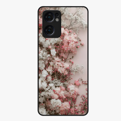 Blush Blossom Cloud Glass Case showing flat back view with dreamy blush cloud blossom artwork and glossy glass finish.