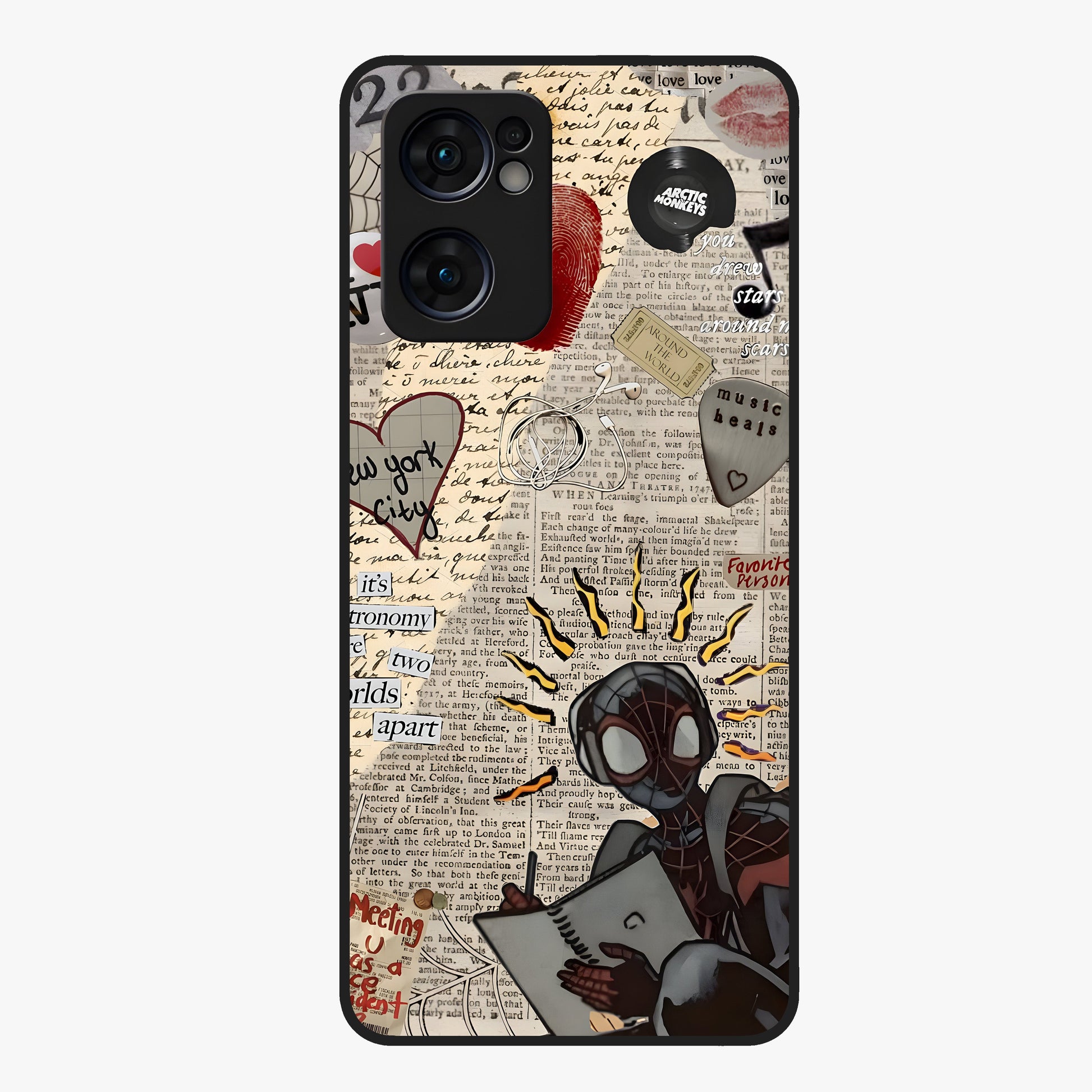 City Dream Sketch Glass Case showing flat back view with artistic city skyline sketch artwork and glossy glass finish.