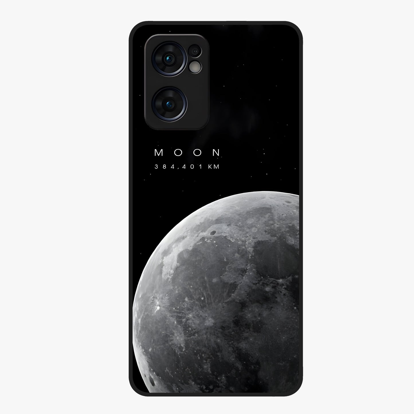 Cosmic Moon Glow Glass Case showing flat back view with glowing moon artwork and glossy glass finish.