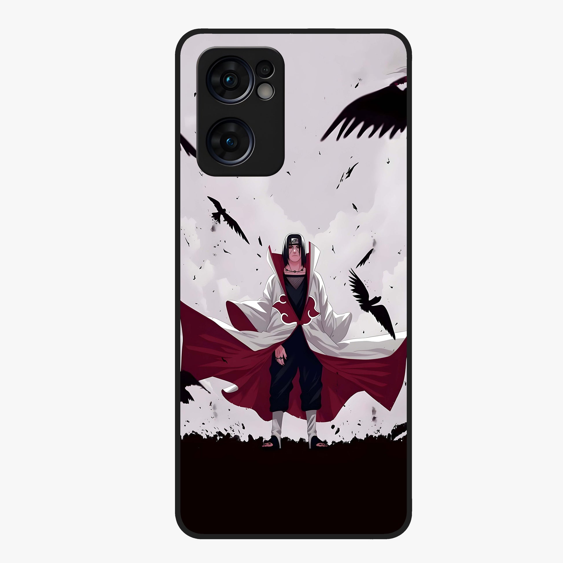 Crimson Crow Ascension Glass Case showing flat back view with mystical crow artwork and glossy glass finish.