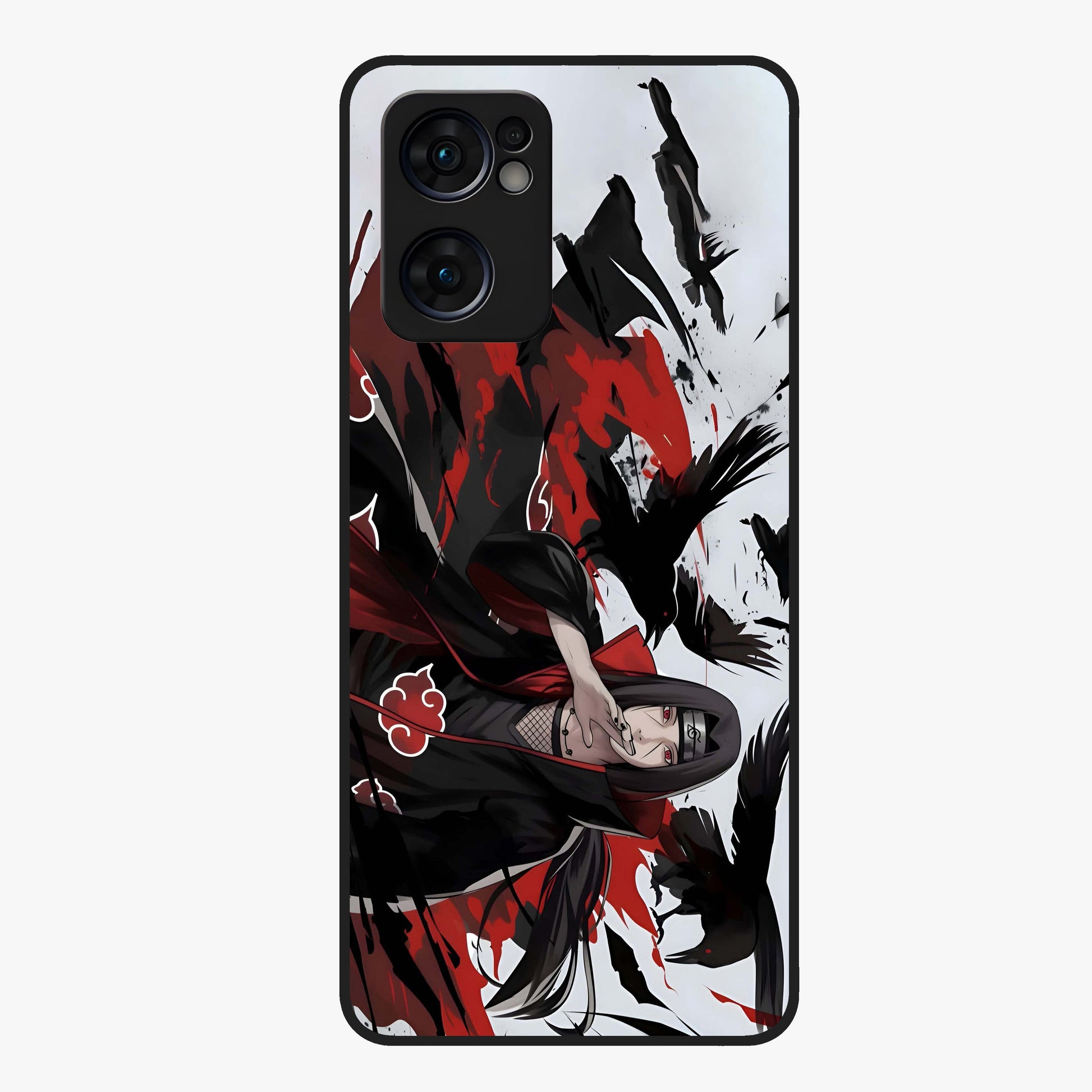 Crimson Crow Illusion Glass Case showing flat back view with artistic crow illusion artwork and glossy glass finish.