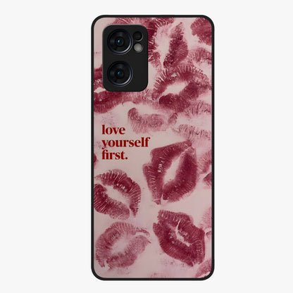 Crimson Kiss Love Glass Case showing flat back view with romantic crimson themed artwork and glossy glass finish.