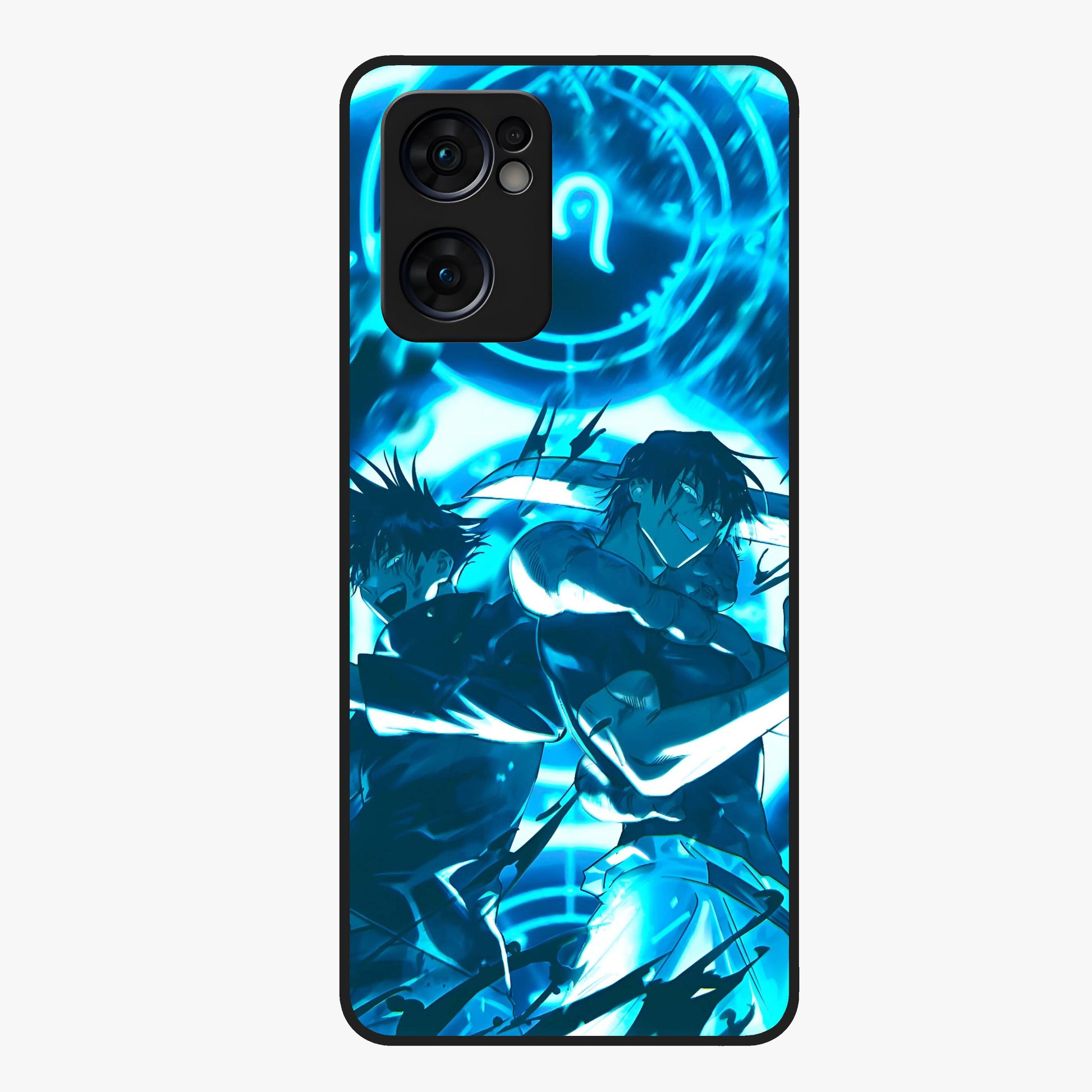 Cursed Energy Clash Glass Case showing flat back view with intense cursed energy artwork and glossy glass finish.