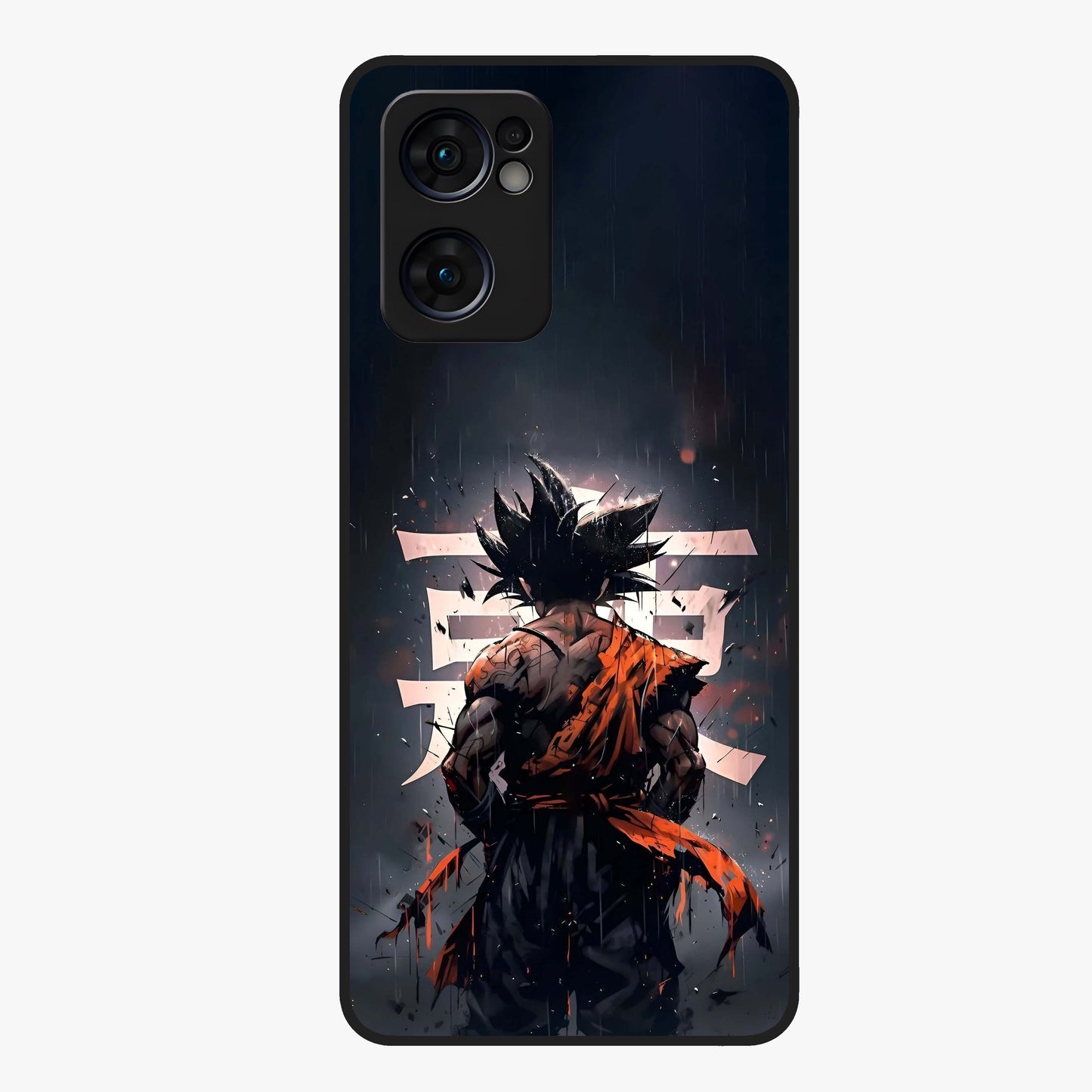Dark Warrior In Rain Glass Case showing flat back view with warrior artwork in rainy atmosphere and glossy glass finish.