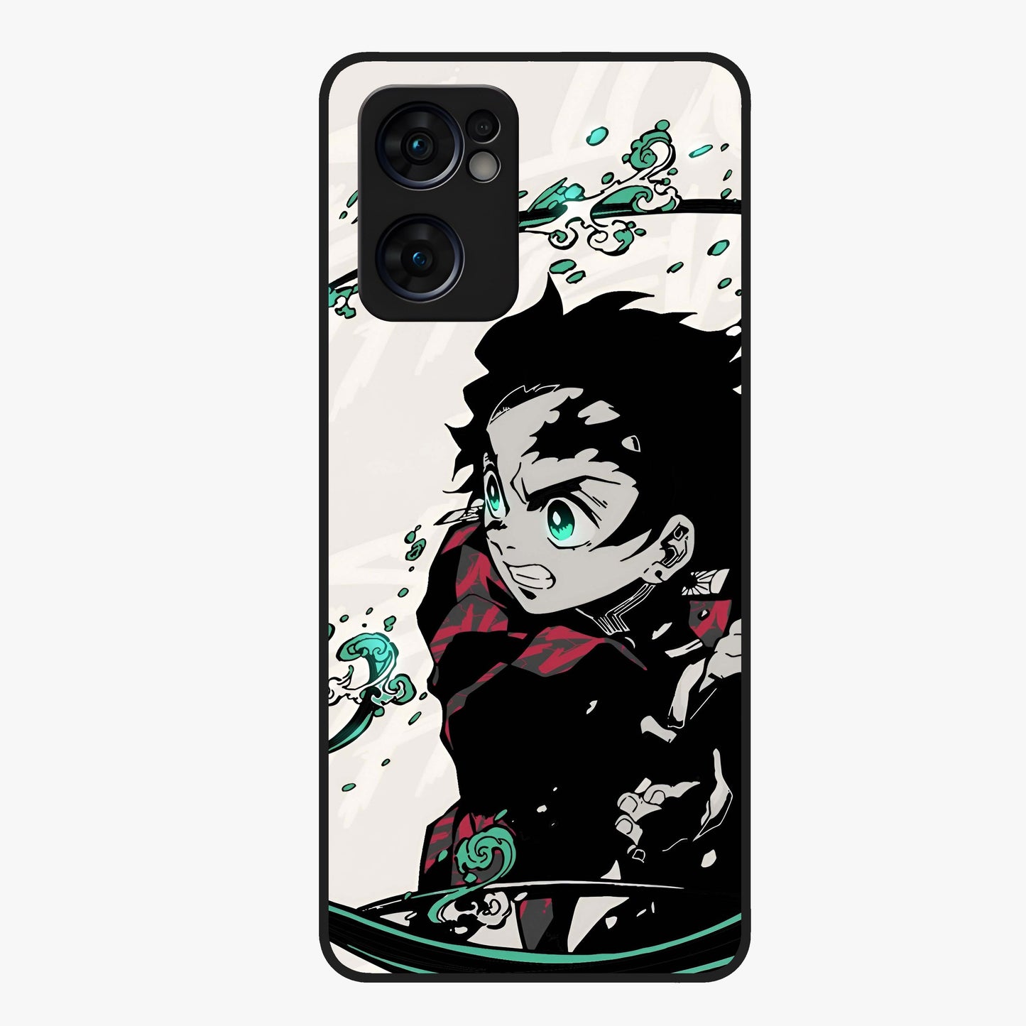 Demon Slayer Glass Case showing flat back view with bold anime inspired artwork and glossy glass finish.