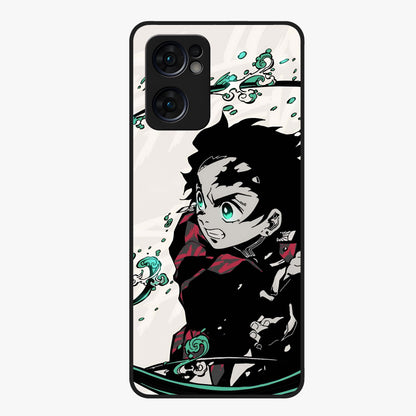 Demon Slayer Glass Case showing flat back view with bold anime inspired artwork and glossy glass finish.