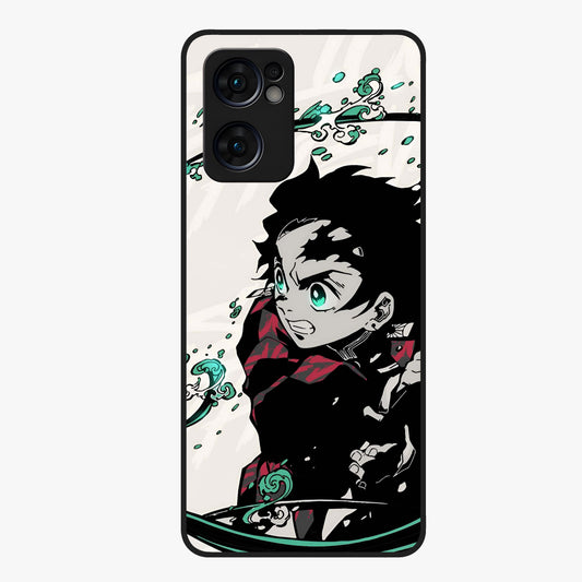 Demon Slayer Glass Case showing flat back view with bold anime inspired artwork and glossy glass finish.