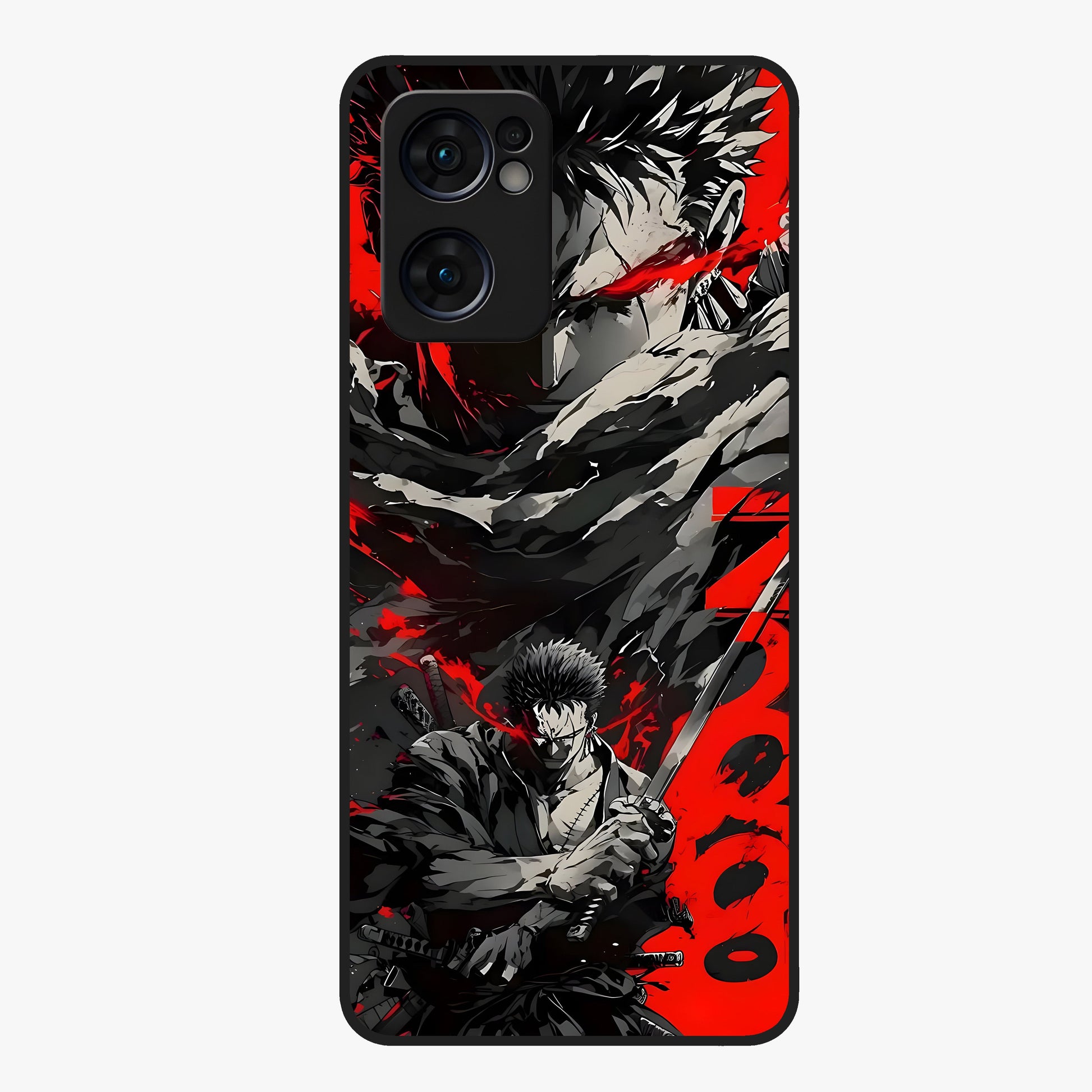 Demon Sword Resolve Glass Case showing flat back view with fierce sword warrior artwork and glossy glass finish.
