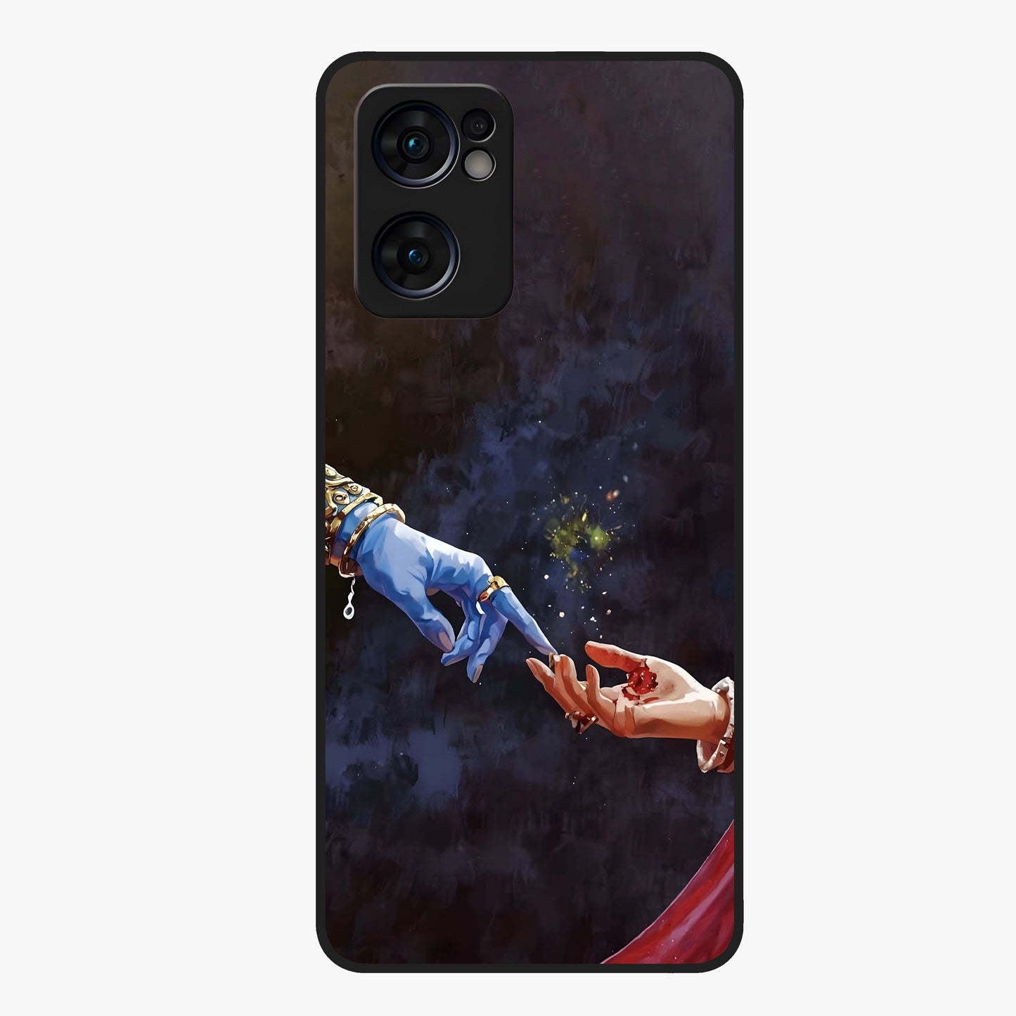 Divine Touch Eternal Glass Case showing flat back view with spiritual themed artwork and glossy glass finish.