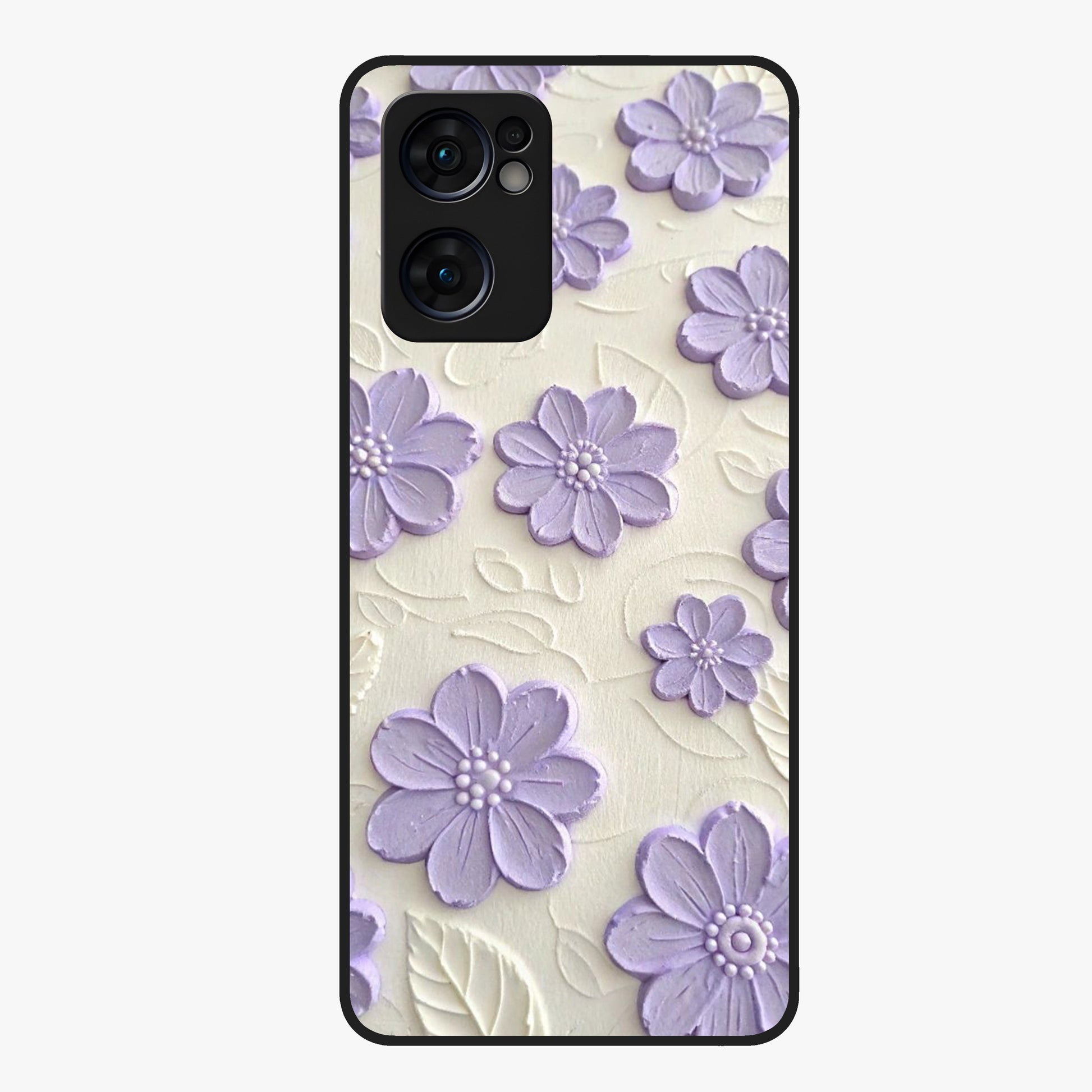 Floral Wall Art With Purple Flowers Glass Case showing flat back view with purple flower artwork and glossy glass finish.