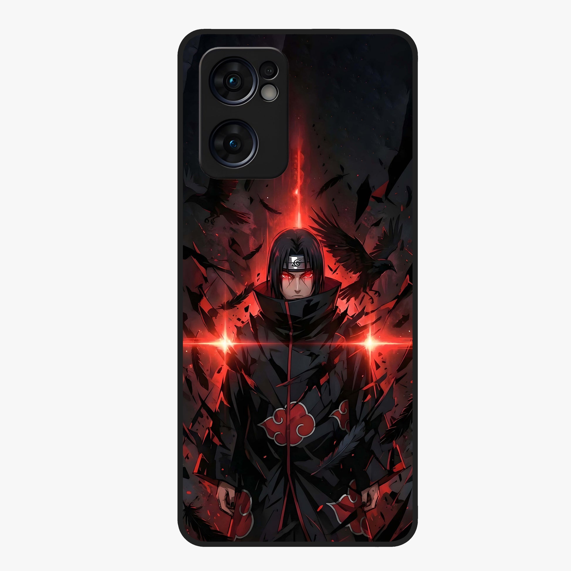 Focused Blade Discipline Glass Case showing flat back view with warrior sword themed artwork and glossy glass finish.