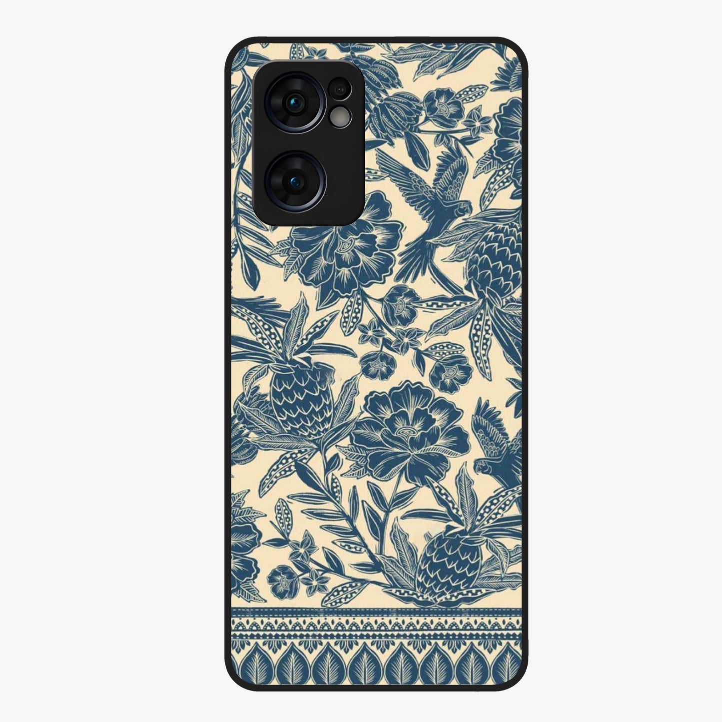 Heirloom Wild Bloom Glass Case showing flat back view with vintage inspired wild flower artwork and glossy glass finish.
