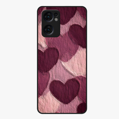 Layered Paper Hearts Glass Case showing flat back view with layered paper heart artwork and glossy glass finish.