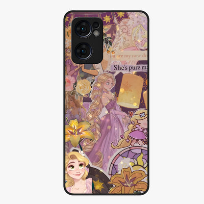 Magical Tangled Dream Glass Case showing flat back view with dreamy tangled artwork and glossy glass finish.