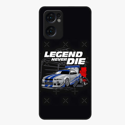 Midnight Racing Legacy Glass Case showing flat back view with sleek racing inspired artwork and glossy glass finish.