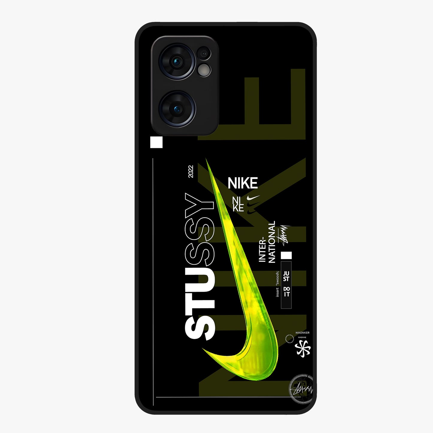 Neon Street Edition Glass Case showing flat back view with neon street style artwork and glossy glass finish.