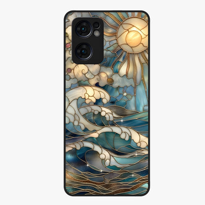 Oceanic Stained Printed Glass Case showing flat back view with ocean inspired stained pattern artwork and glossy glass finish.