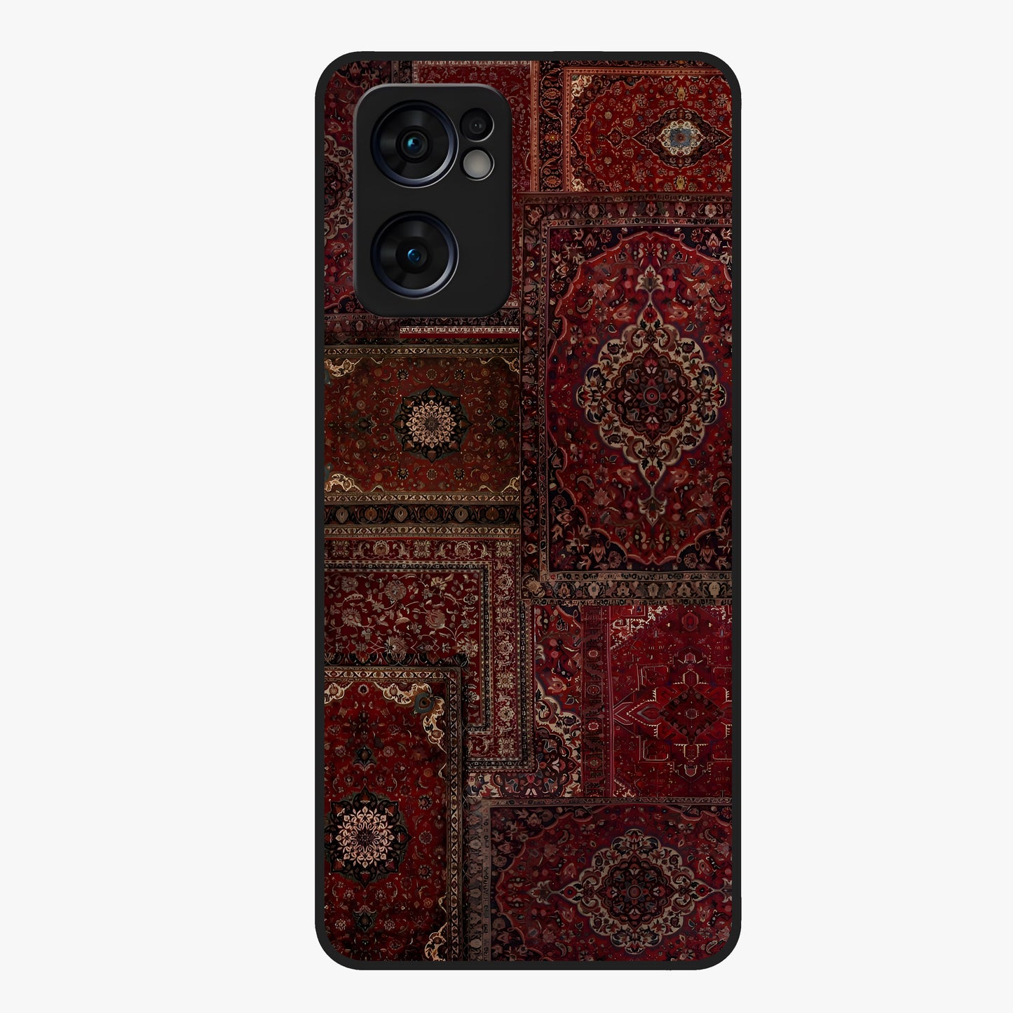 Persian Velvet Tale Glass Case showing flat back view with luxurious Persian velvet pattern artwork and glossy glass finish.