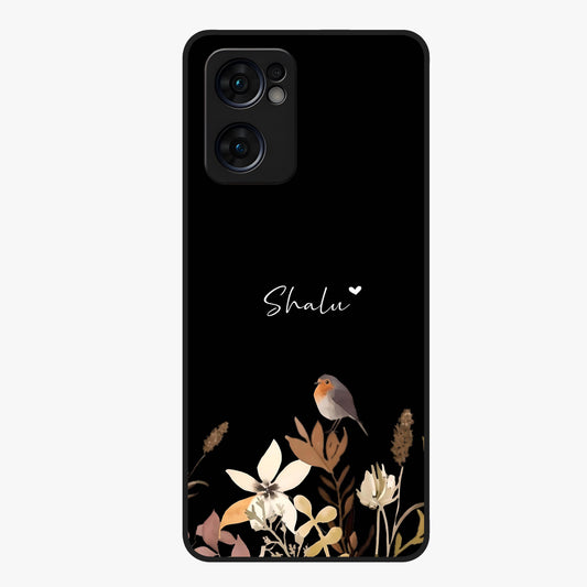 Quiet Garden Tune Custom Name Glass Case showing flat back view with peaceful garden artwork and personalized name design.