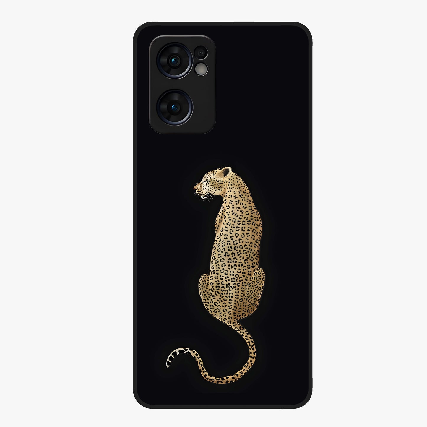 Regal Leopard Glass Case showing flat back view with bold leopard artwork and glossy glass finish.