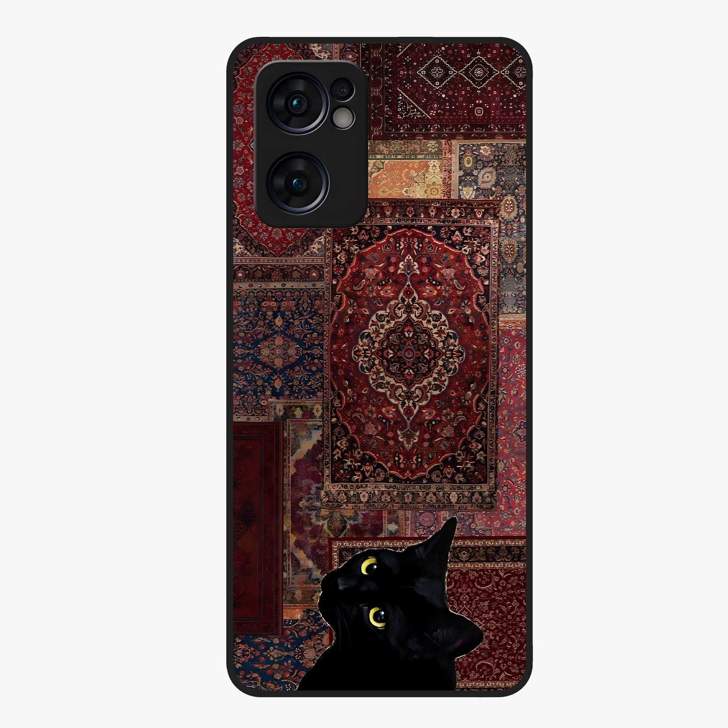 Regal Magic Cat Apple Glass Case showing flat back view with magical cat artwork holding apple and glossy glass finish.