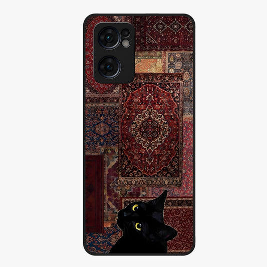 Regal Magic Cat Apple Glass Case showing flat back view with magical cat artwork holding apple and glossy glass finish.