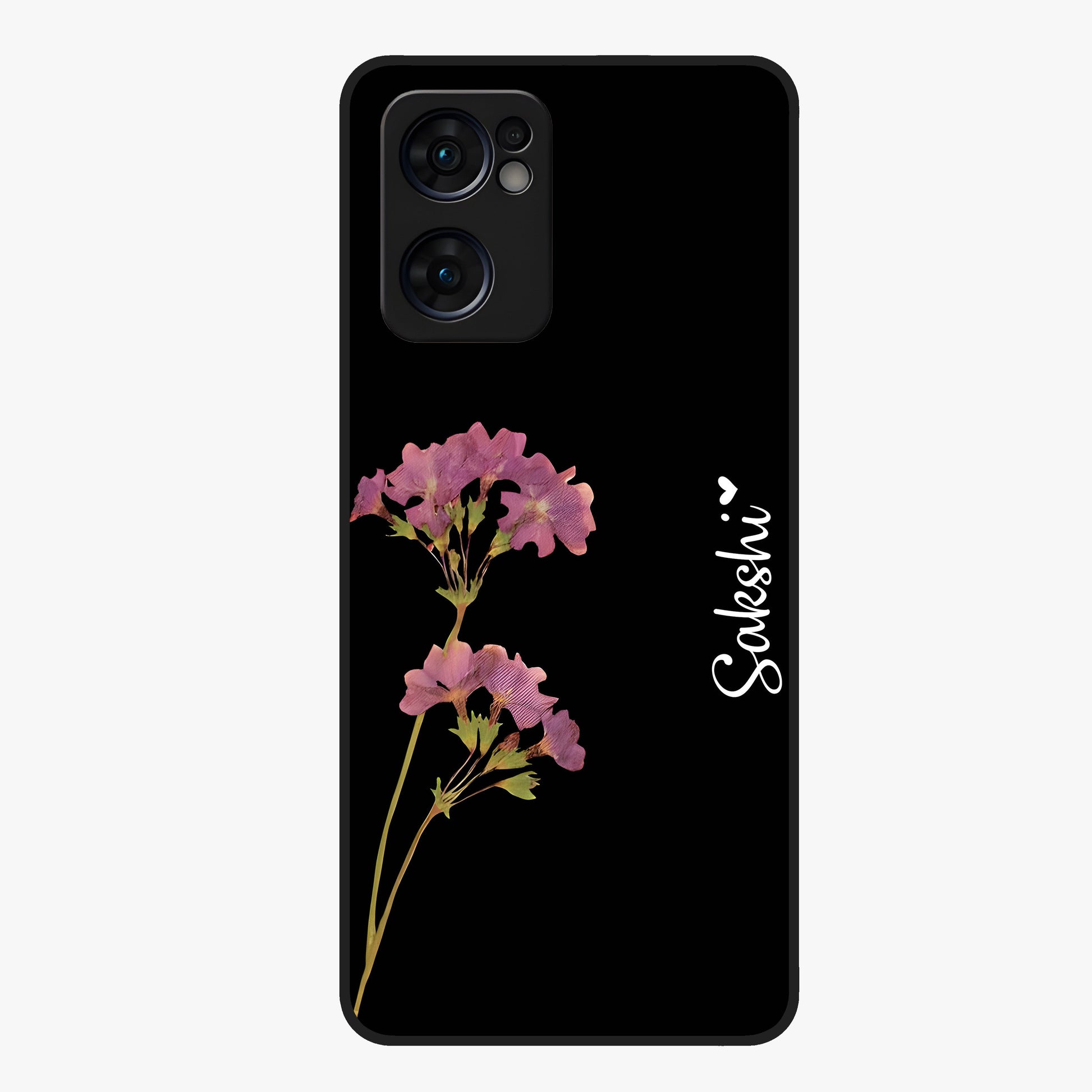 Riching Lavender Flower Custom Name Glass Case showing flat back view with lavender floral artwork and personalized name design.