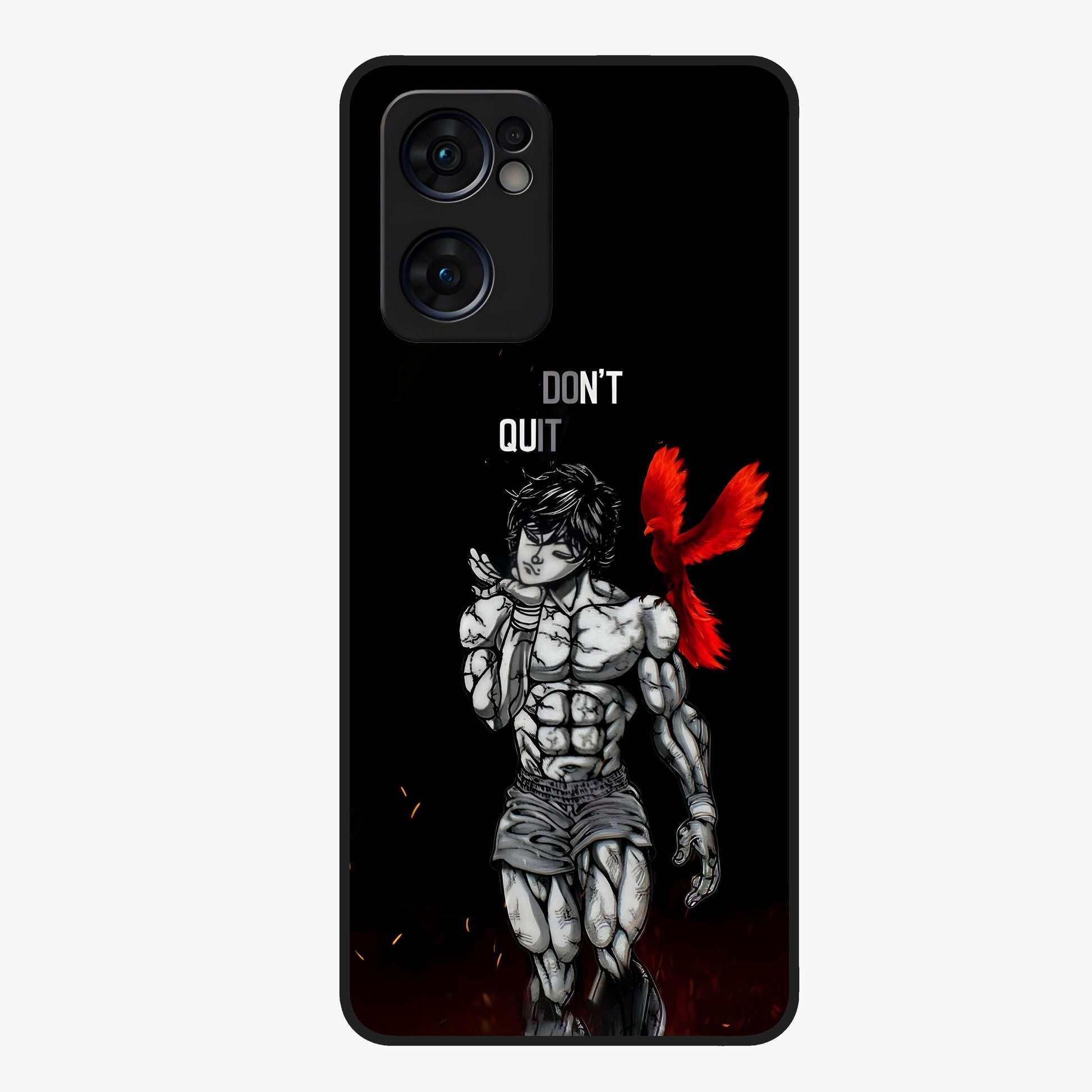 Rise Beyond Limits Glass Case showing flat back view with motivational typography artwork and glossy glass finish.