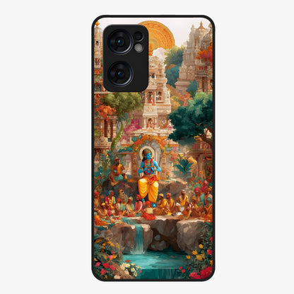 Sacred Sunlight Gods Glass Case showing flat back view with divine sunlight themed artwork and glossy glass finish.