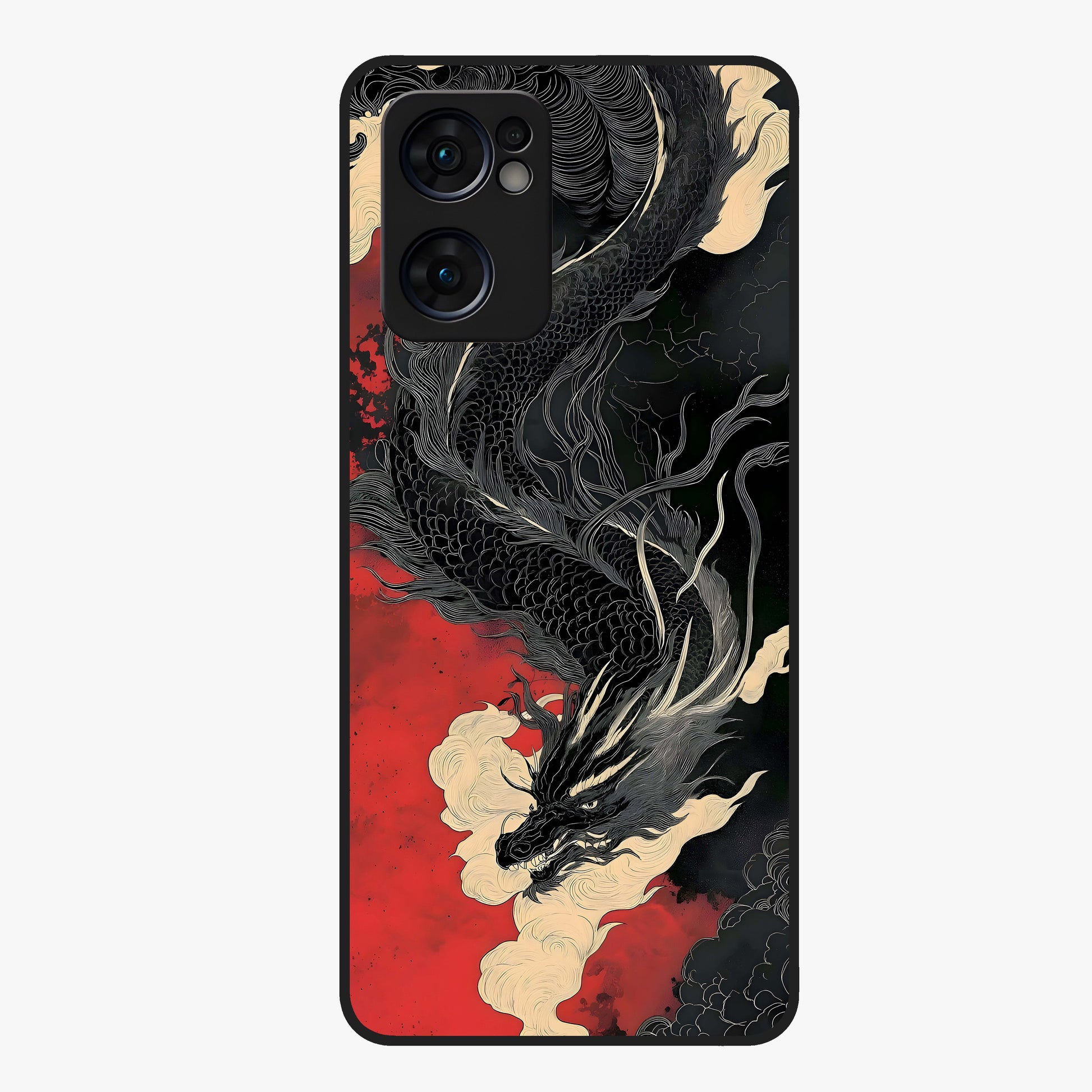 Shadow Dragon Fury Glass Case showing flat back view with fierce dragon artwork and glossy glass finish.