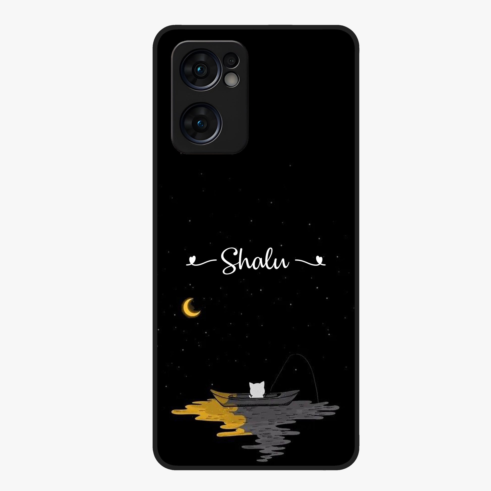 Silent Night Row Glass Case showing flat back view with calm night themed artwork and glossy glass finish.