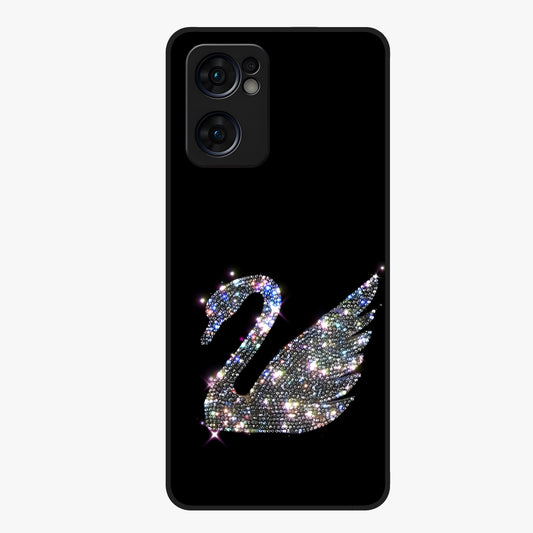 Starlit Swan Grace Glass Case showing flat back view with graceful swan artwork under starry sky and glossy glass finish.