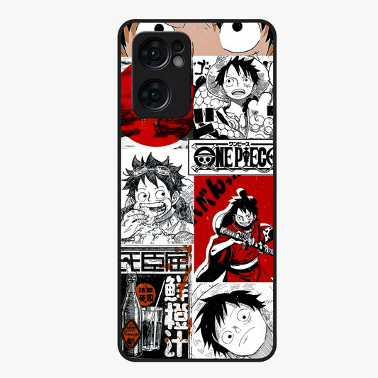 Strawhat Chaos Panels Glass Case showing flat back view with anime inspired chaos panel artwork and glossy glass finish.