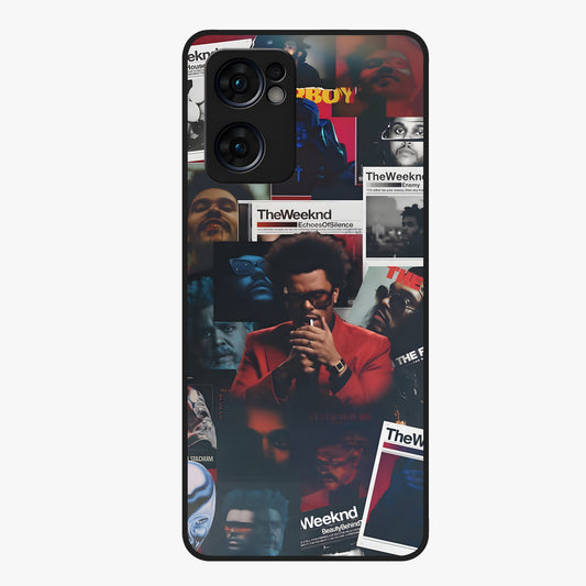 The Weeknd Glass Case showing flat back view with music inspired artistic portrait artwork and glossy glass finish.