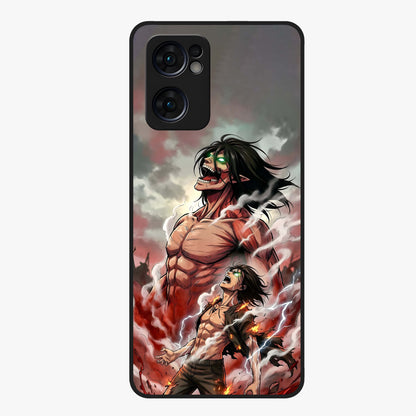 Titan Awakening Fury Glass Case showing flat back view with powerful titan inspired artwork and glossy glass finish.