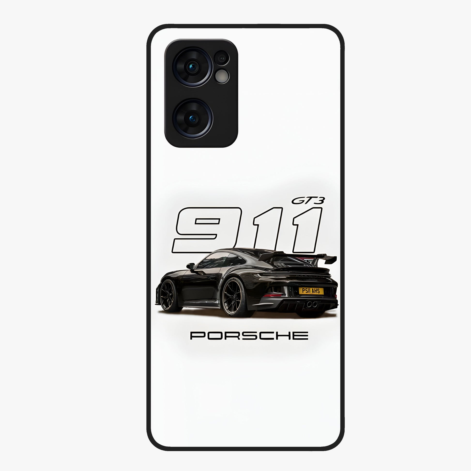 Turbo Legacy Icon Glass Case showing flat back view with iconic sports car inspired artwork and glossy glass finish.