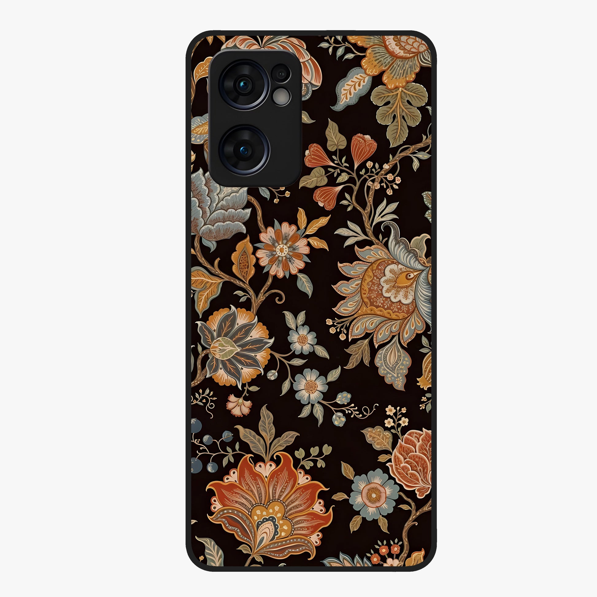 Vintage Floral Dream Glass Case showing flat back view with classic floral artwork and glossy glass finish.